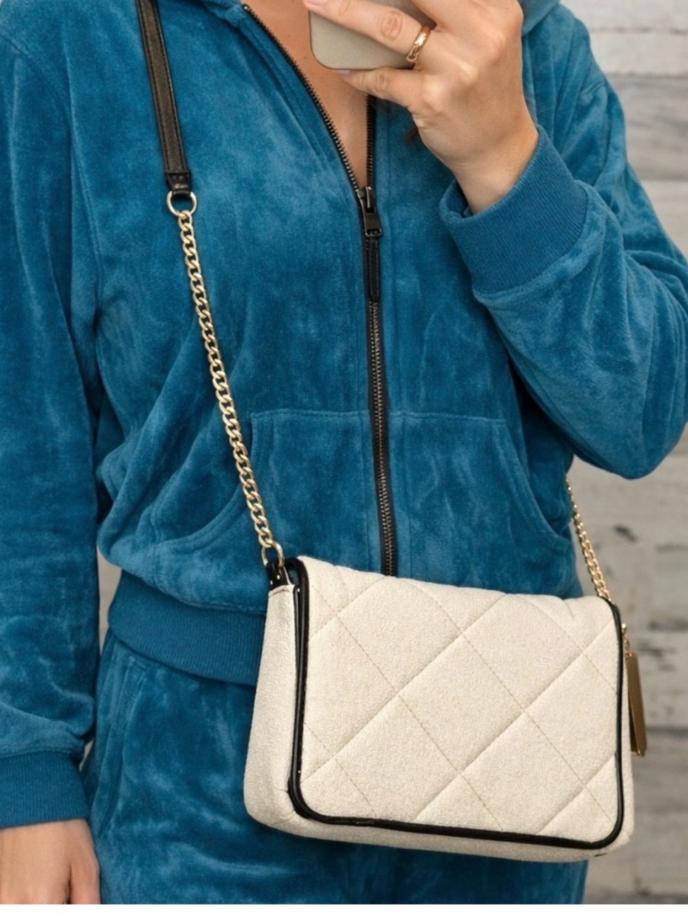 NWT a .new day tan oatmeal quilted fabric crossbody purse